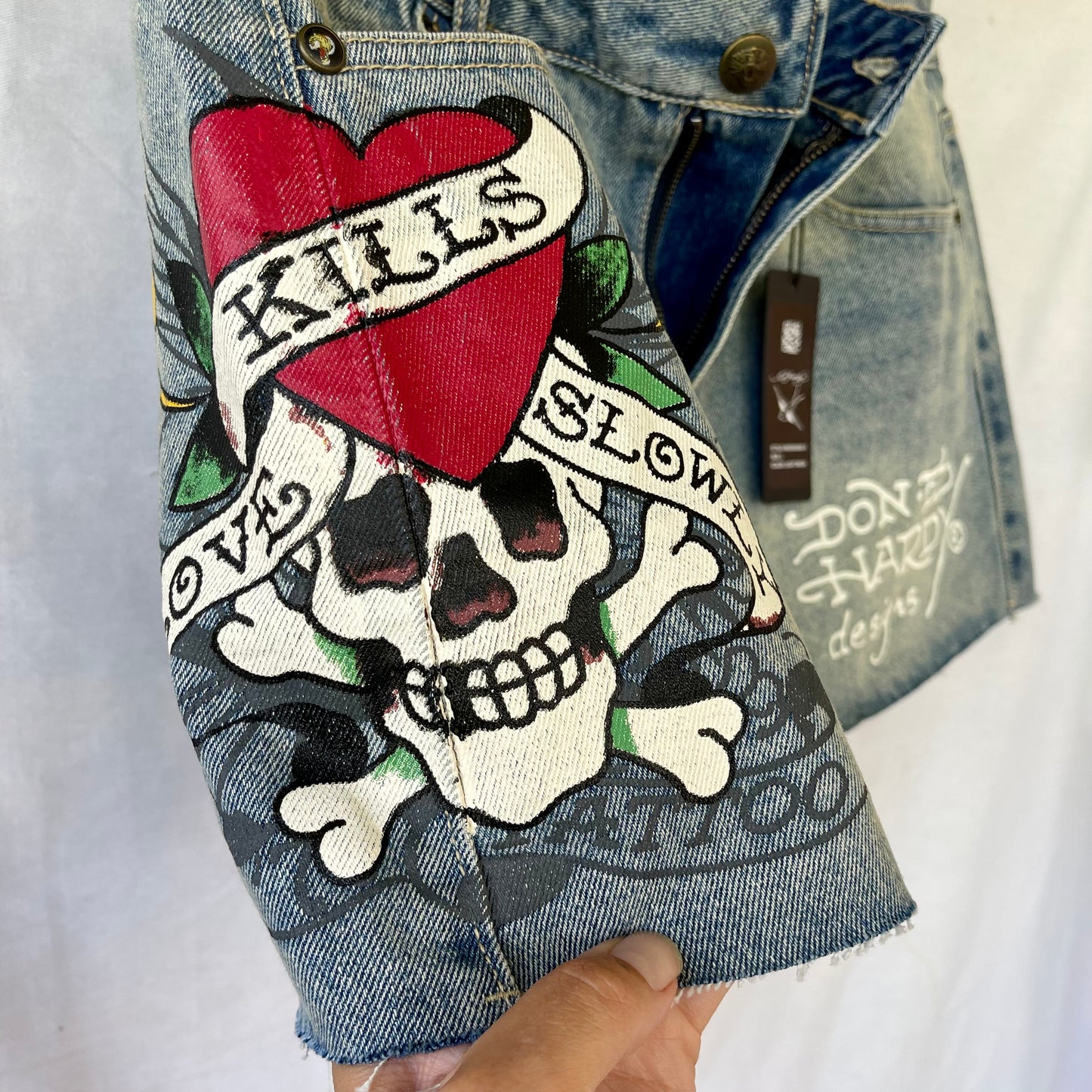 DEADSTOCK ED HARDY SACRED HEART SKULL MINI SKIRT