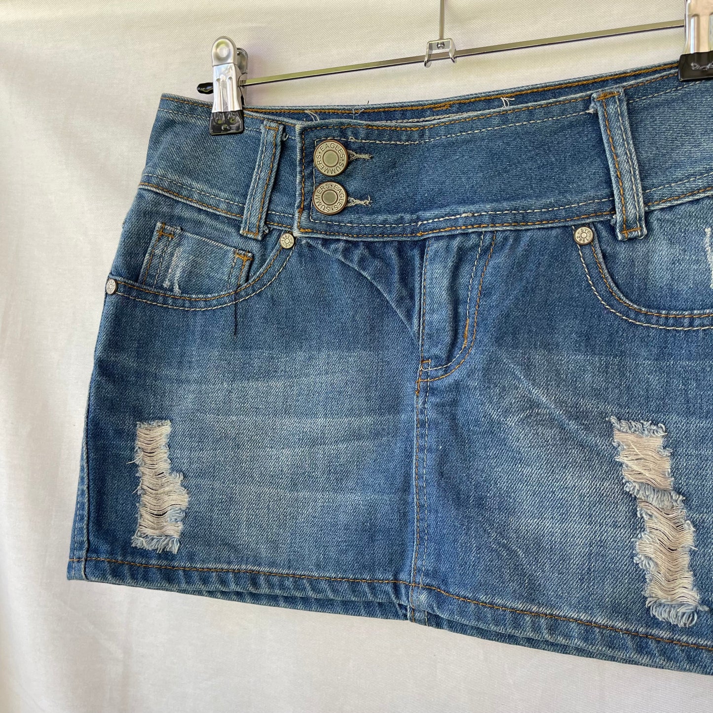VINTAGE Y2K DOUBLE BUTTON DENIM MINI SKIRT