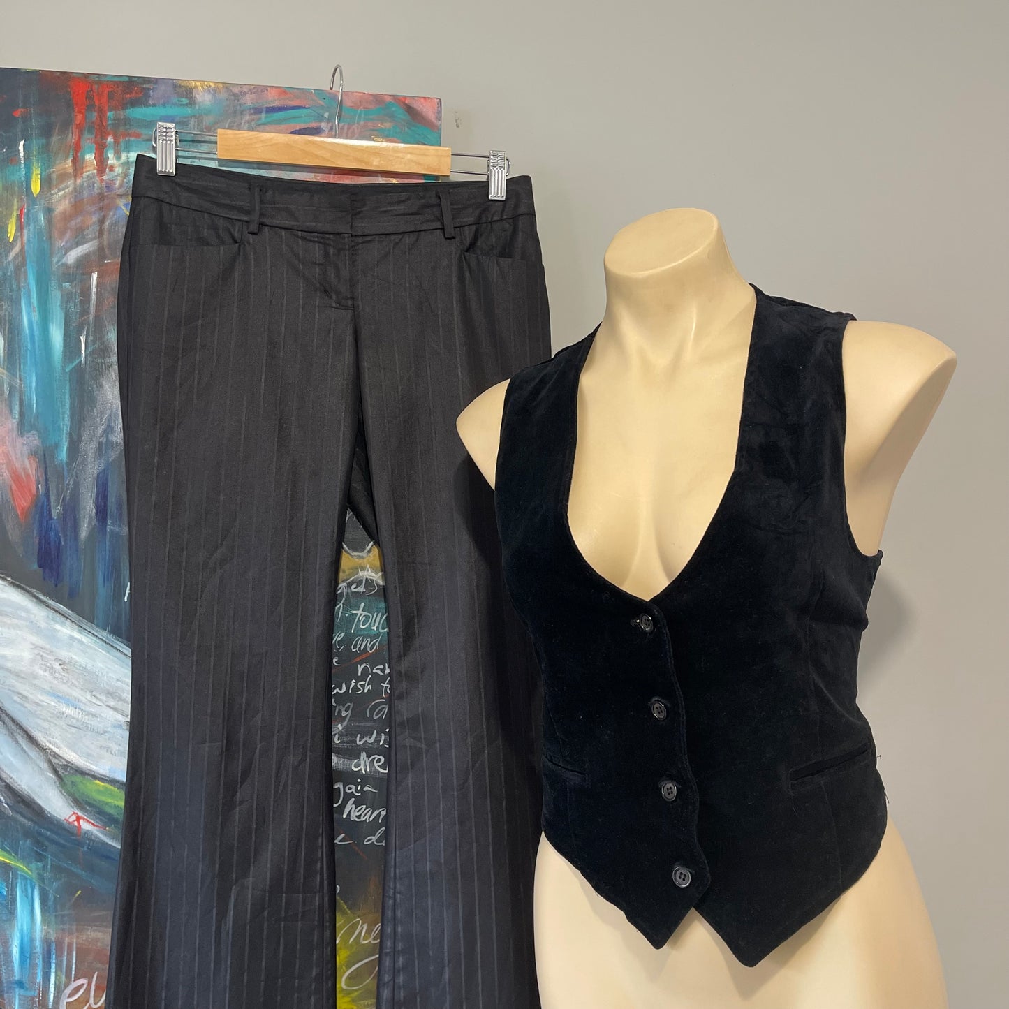VINTAGE 90s METALIC BLACK KICKFLARE TROUSERS
