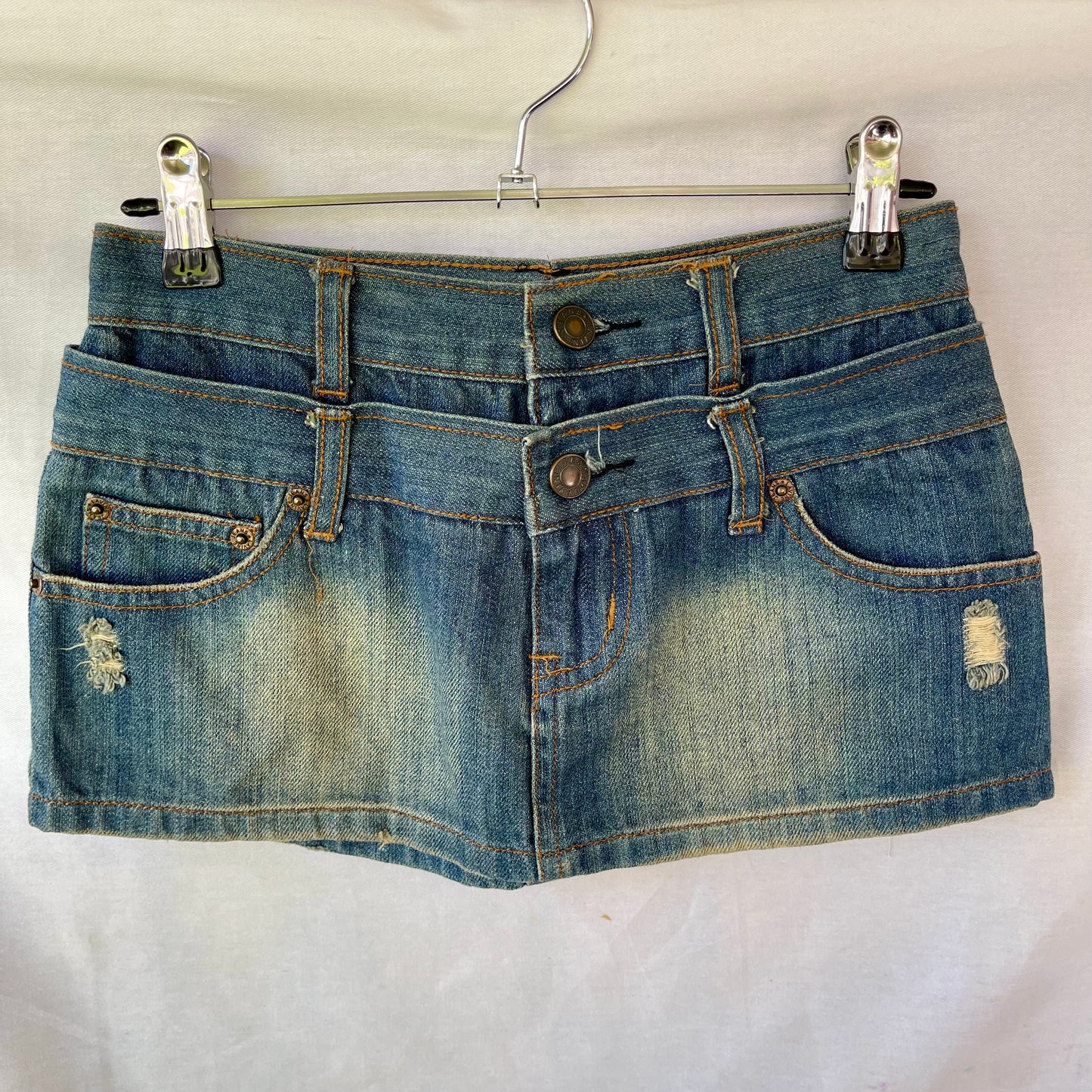 VINTAGE Y2K DOUBLE WAIST DETAIL DENIM MINI SKIRT