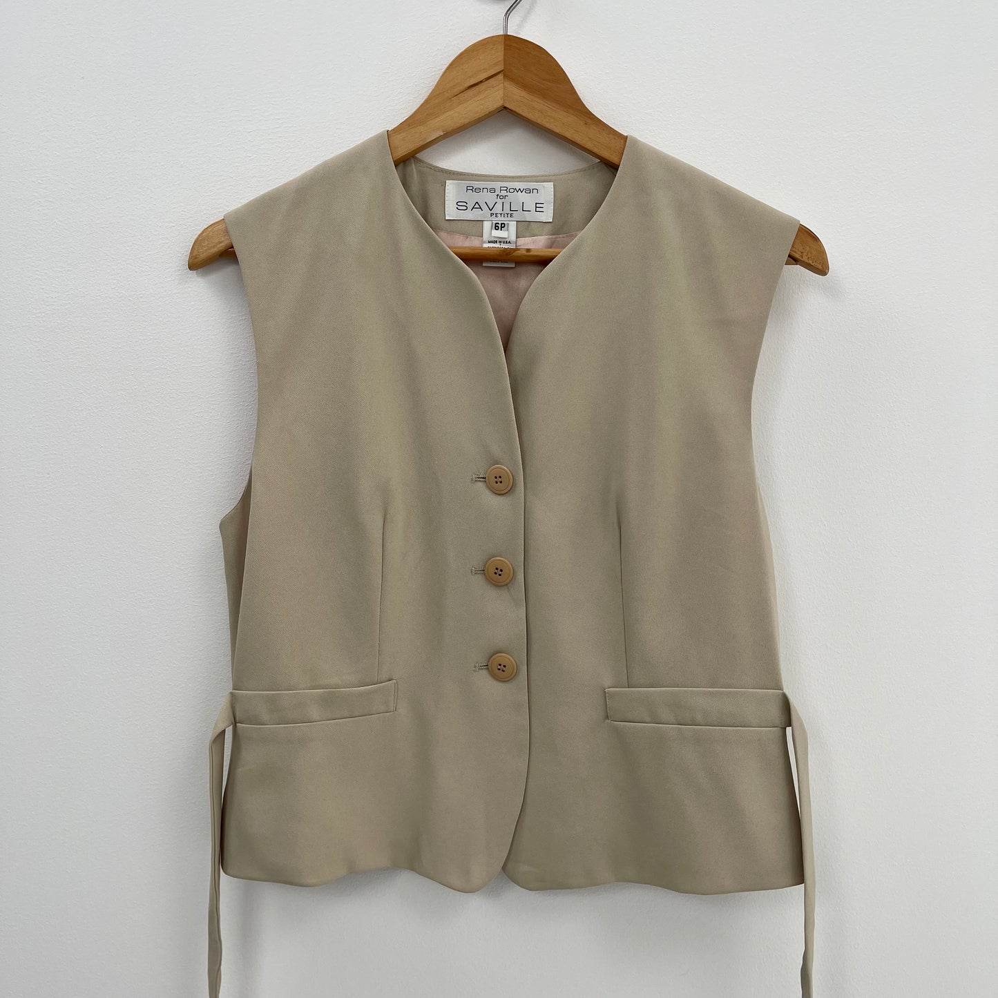 VINTAGE 80s BEIGE BUTTON BLOUSE VEST