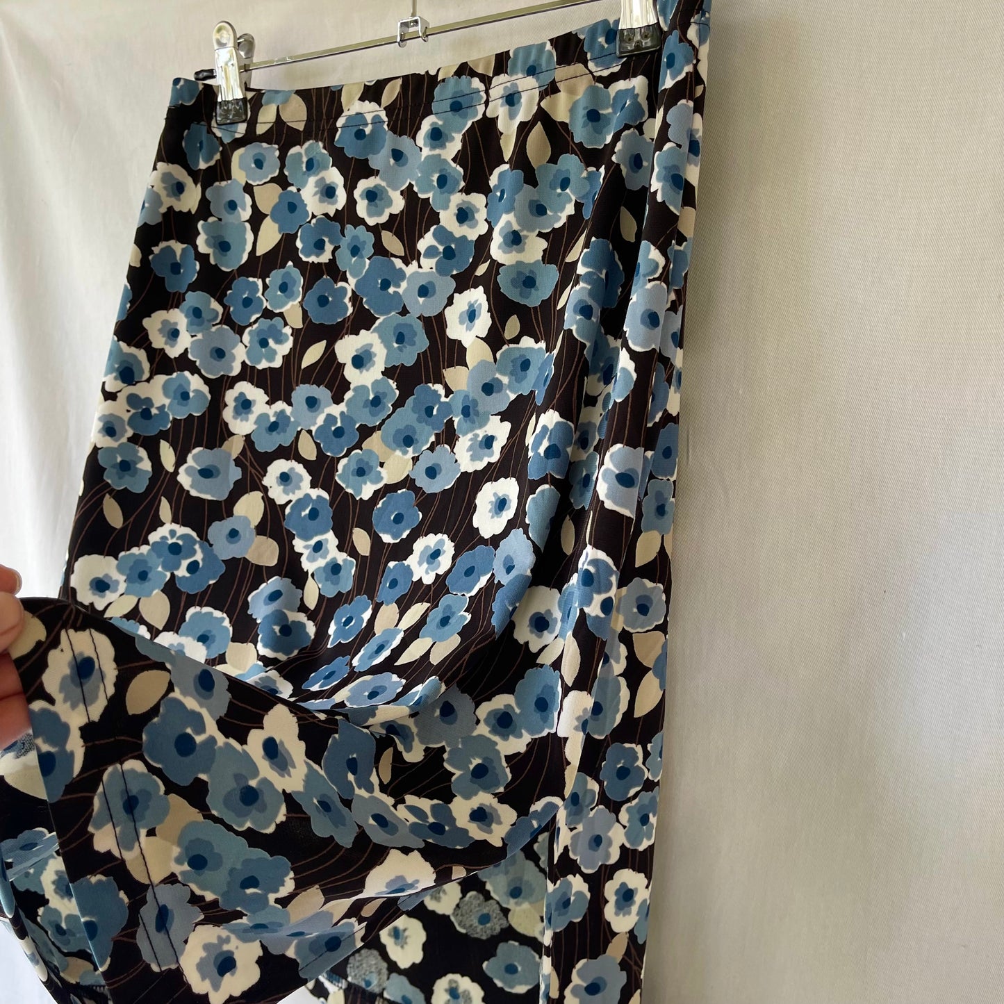 VINTAGE Y2K BLACK BLUE FLORAL HIGHWAIST SIDE SPLIT MINI SKIRT