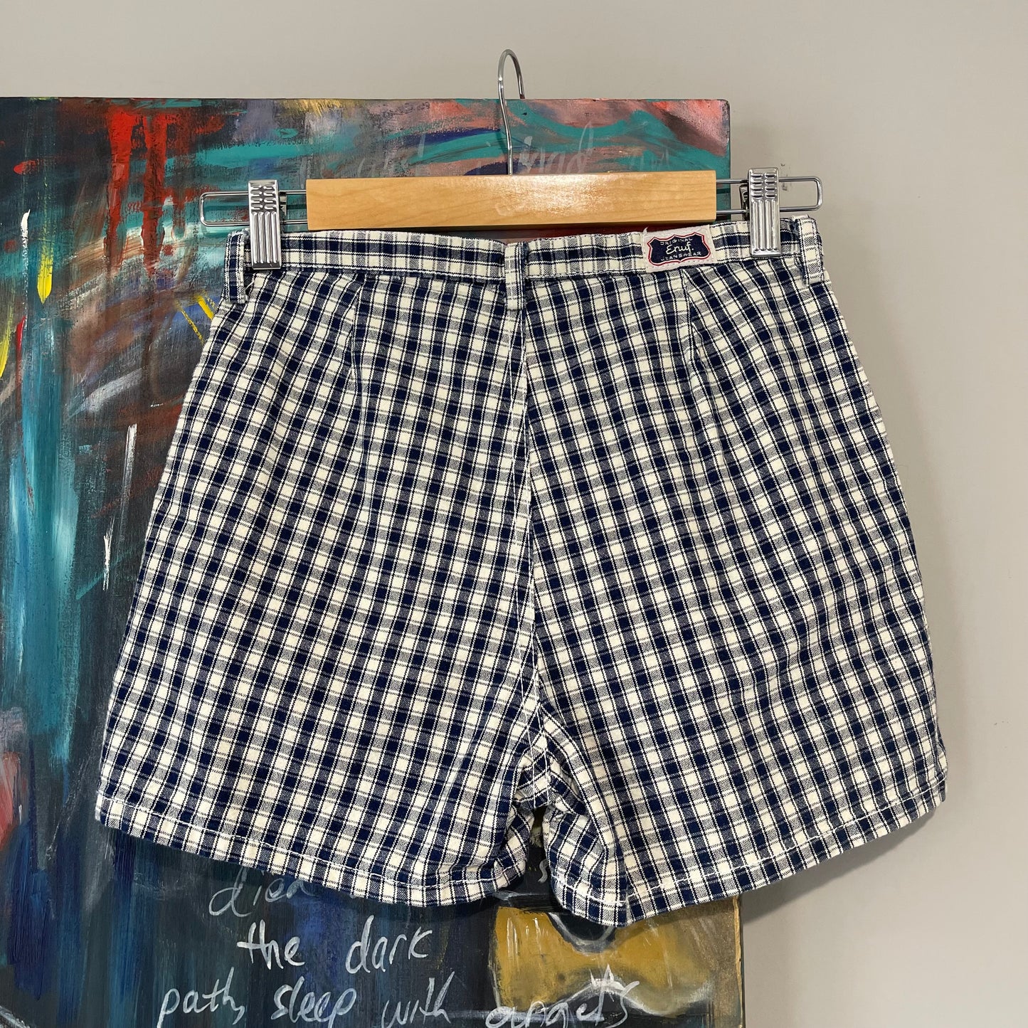 VINTAGE 90s HIGHWAIST SHORTS BLUE CHECK DENIM