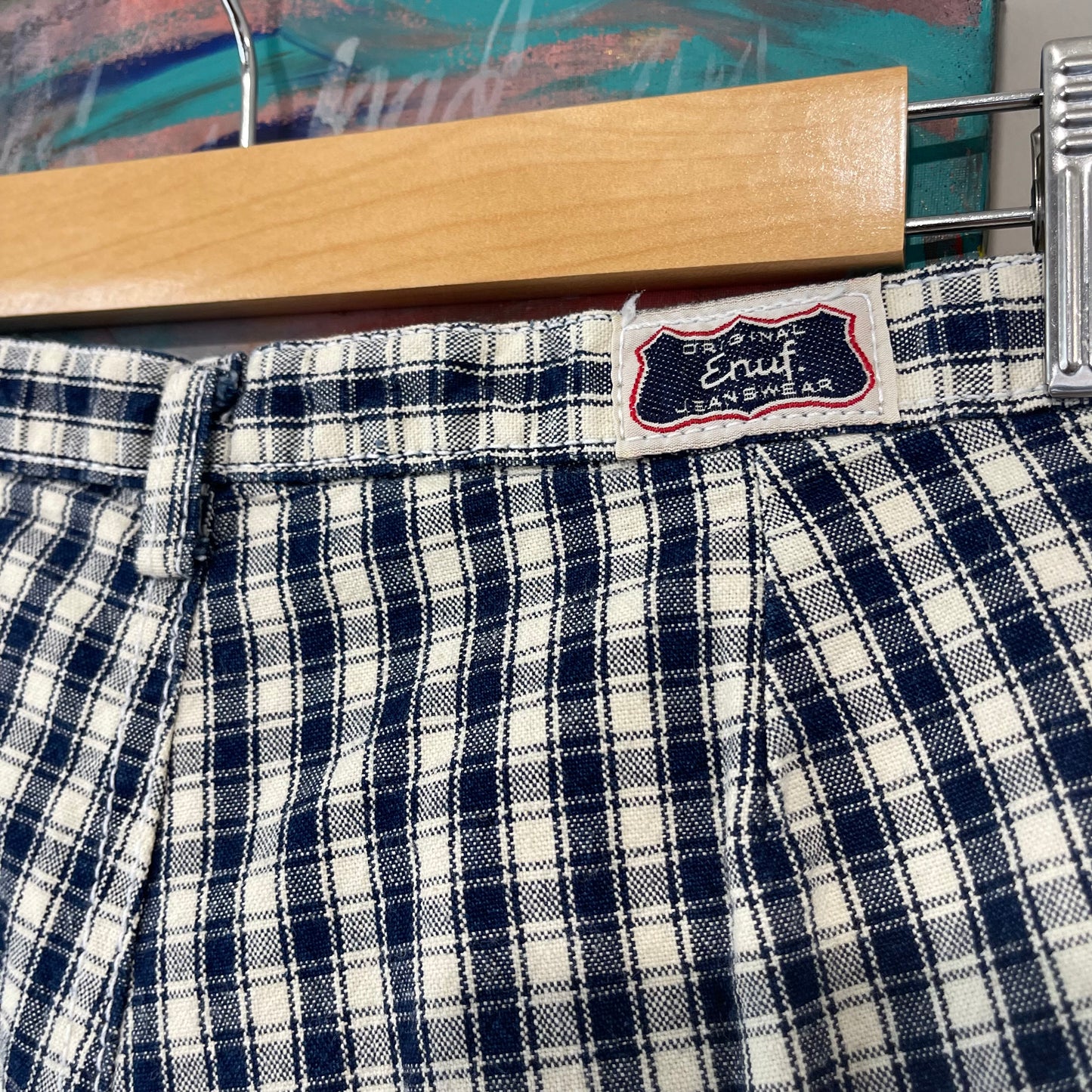 VINTAGE 90s HIGHWAIST SHORTS BLUE CHECK DENIM