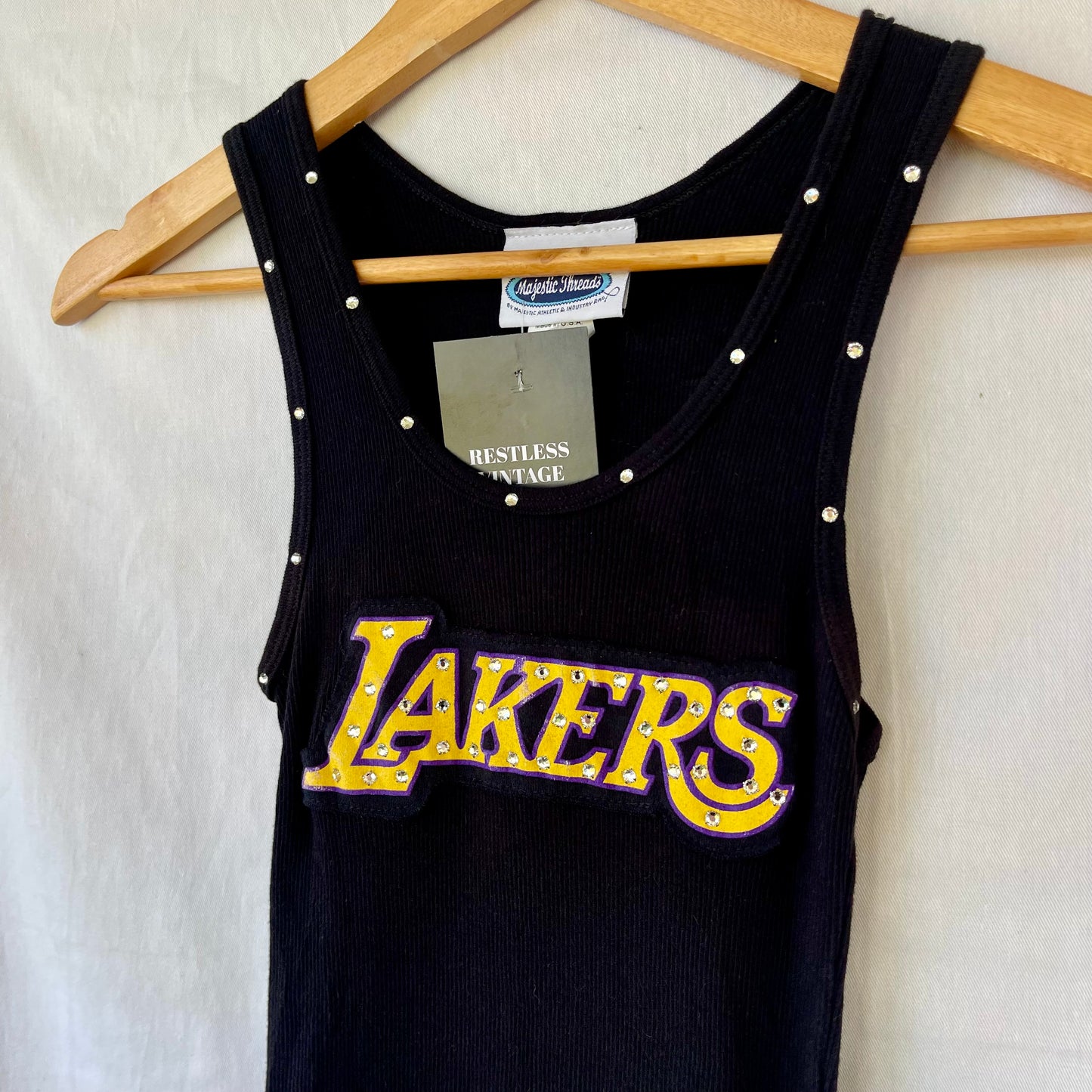 VINTAGE Y2K BLACK BEDAZZLED LAKERS TANK