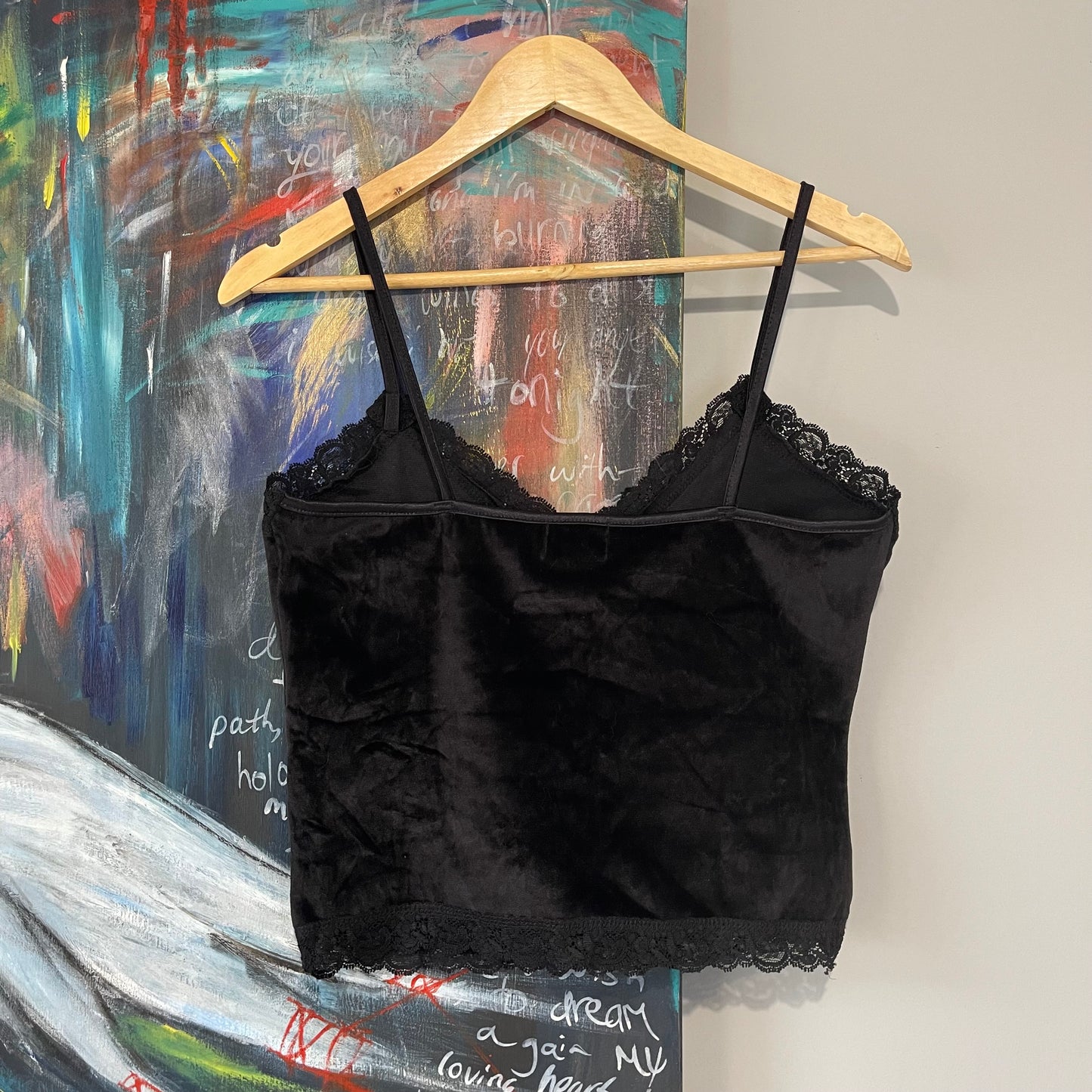 VINTAGE BLACK VELVET LACE CAMI