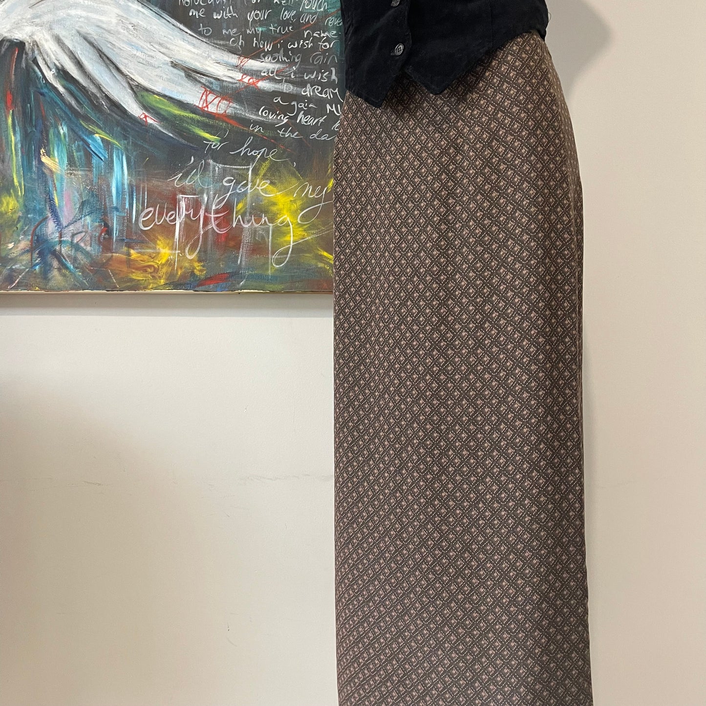 VINTAGE 90s MIDI SKIRT SIDE SPLIT BROWN