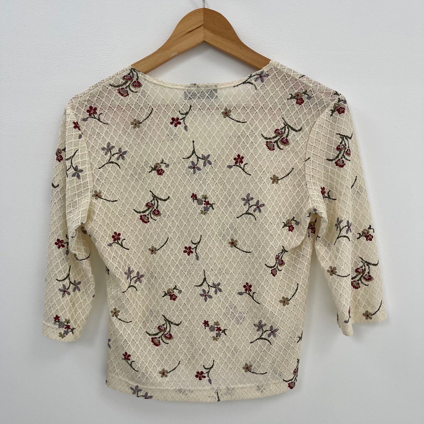 VINTAGE Y2K SHEER FLORAL DETAIL BEIGE LS TANK
