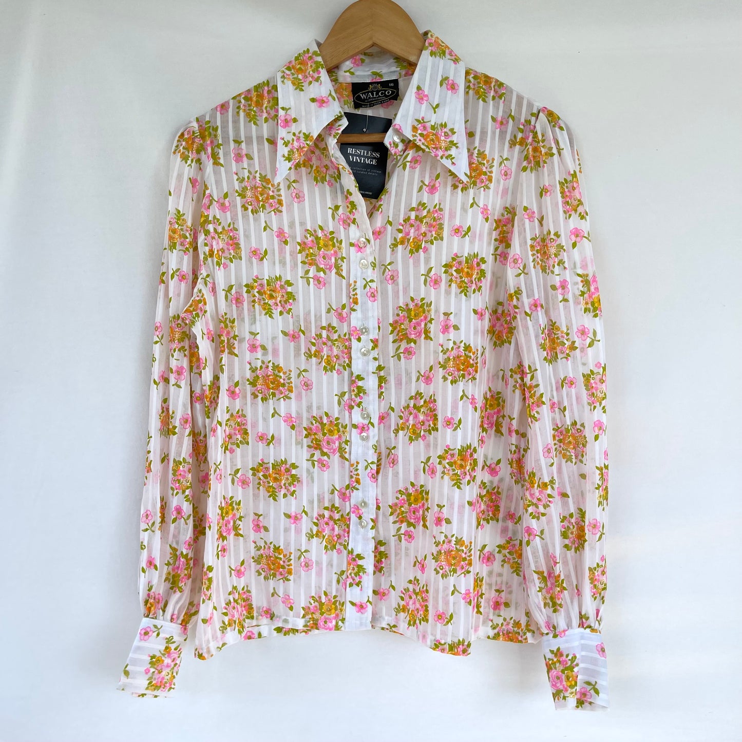VINTAGE 1970s FLORAL LONG SLEEVE BUTTON UP BLOUSE