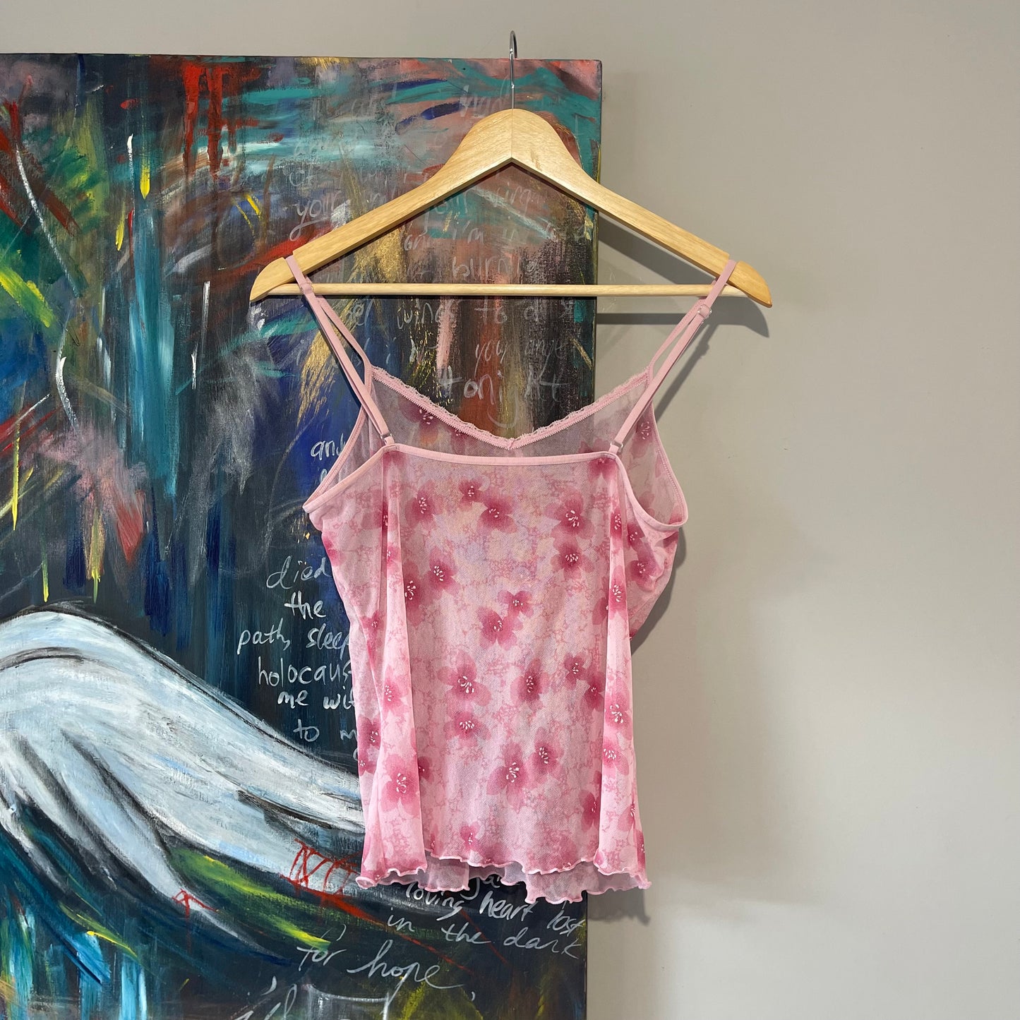 VINTAGE Y2K PINK FLORAL MESH SINGLET TANK