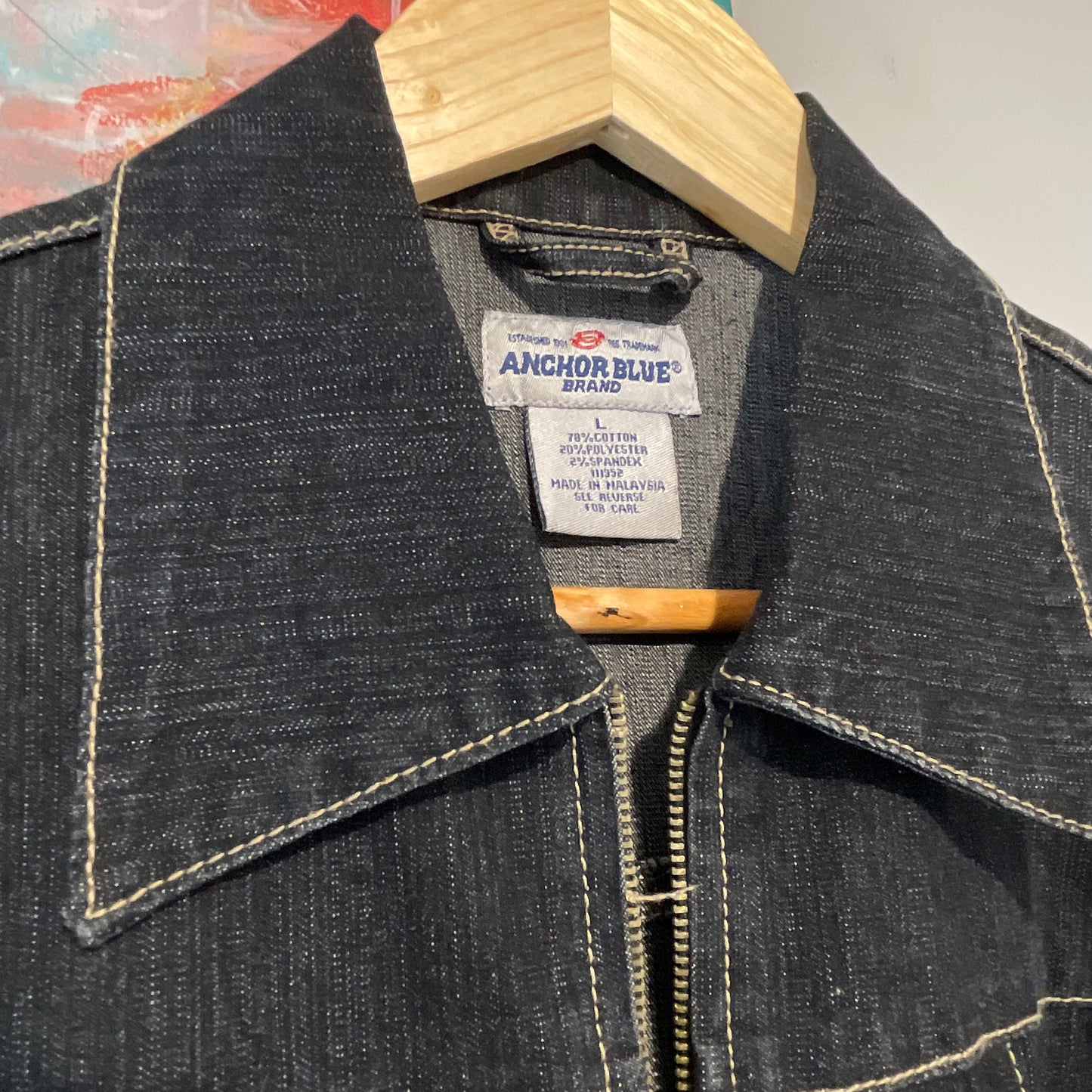 VINTAGE 90s ANCHOR BLUE DARK DENIN FITTED ZIP JACKET