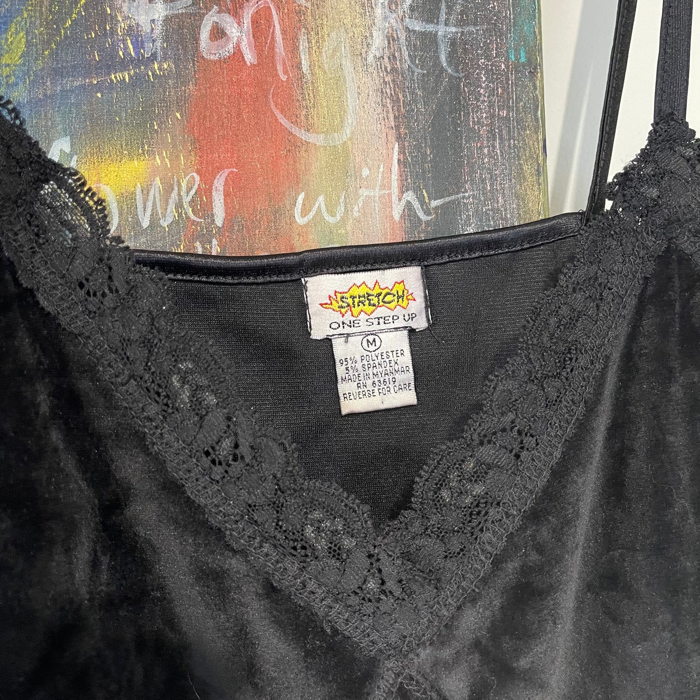 VINTAGE BLACK VELVET LACE CAMI