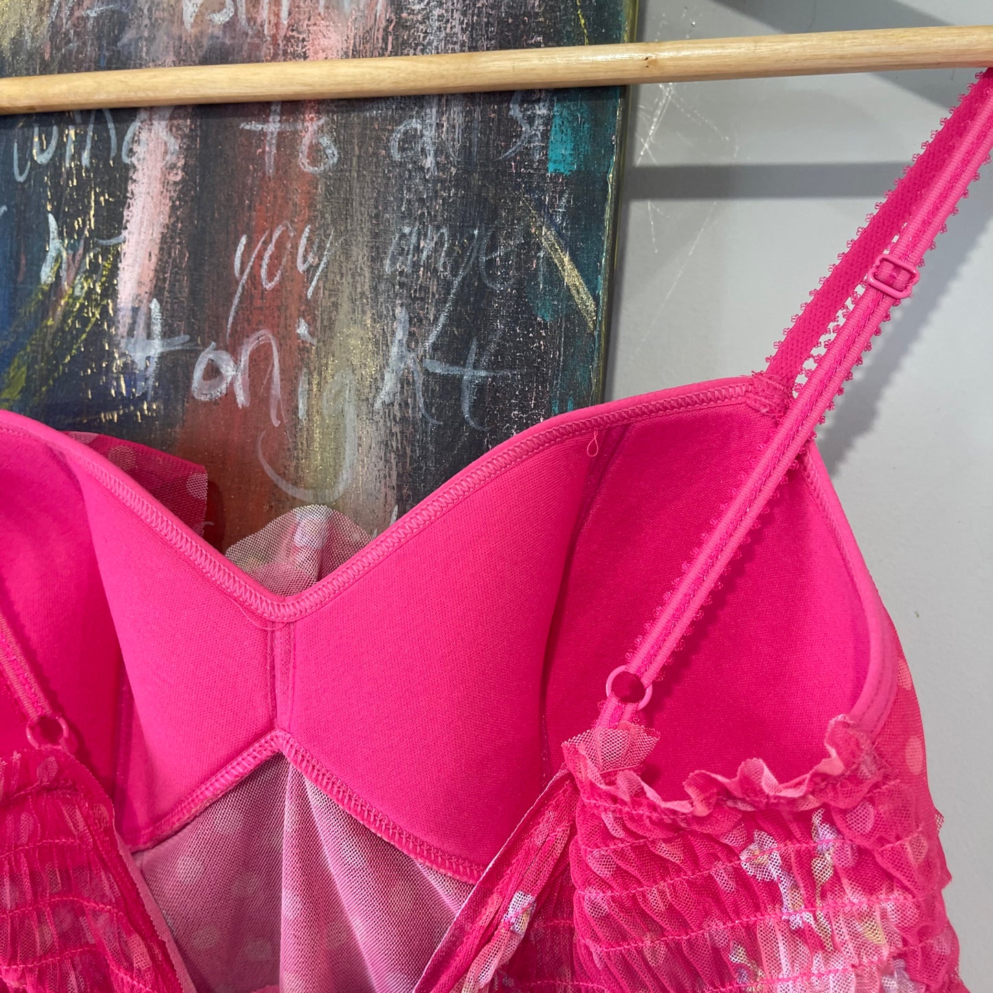 VINTAGE Y2K VICTORIA SECRETS SEXY LITTLE THINGS PINK FLORAL RUFFLE BABY DOLL TOP WITH BRA PADDING