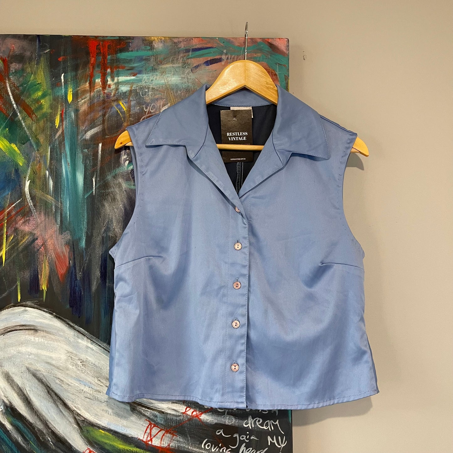 VINTAGE 90s SATIN BLUE BLOUSE TANK