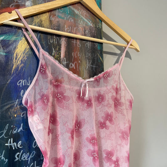 VINTAGE Y2K PINK FLORAL MESH SINGLET TANK