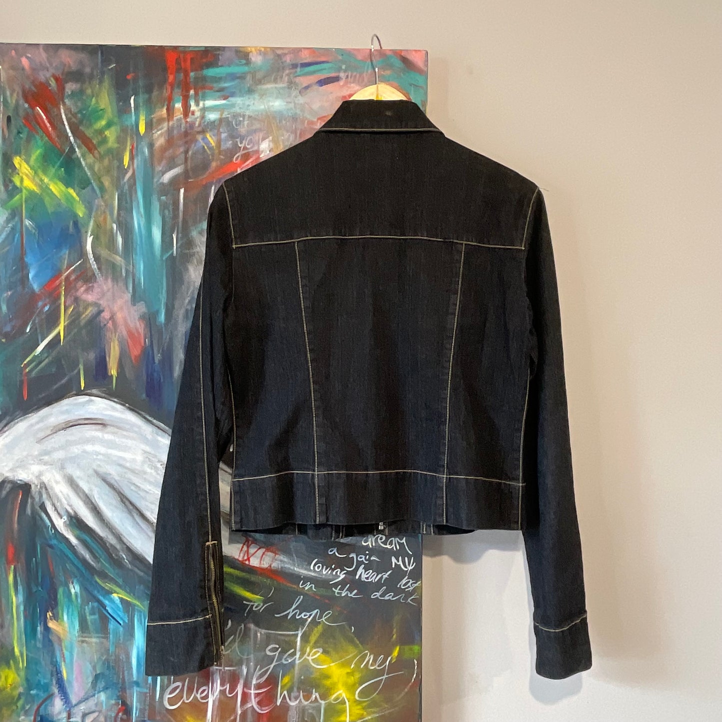 VINTAGE 90s ANCHOR BLUE DARK DENIN FITTED ZIP JACKET