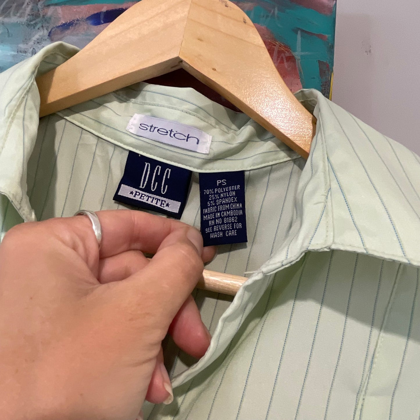 VINTAGE 90s CLASSIC PIN-STRIP FITTED BLOUSE ZIP DETAIL IN STUNNING GREEN