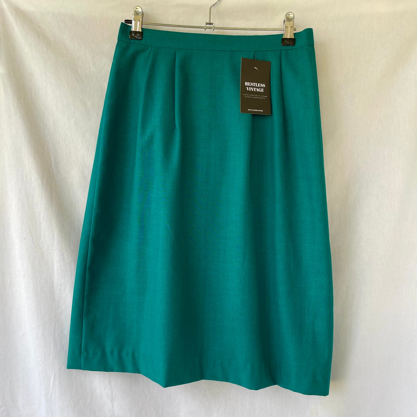 VINTAGE 80S TEAL GREEN HIGHWAIST WRAP STYLE MIDI SKIRT