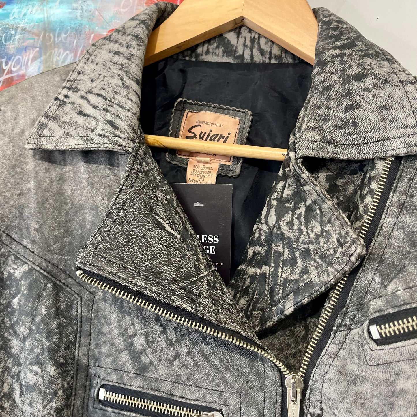VINTAGE 80S GREY CROPPED LEATHER JACKET