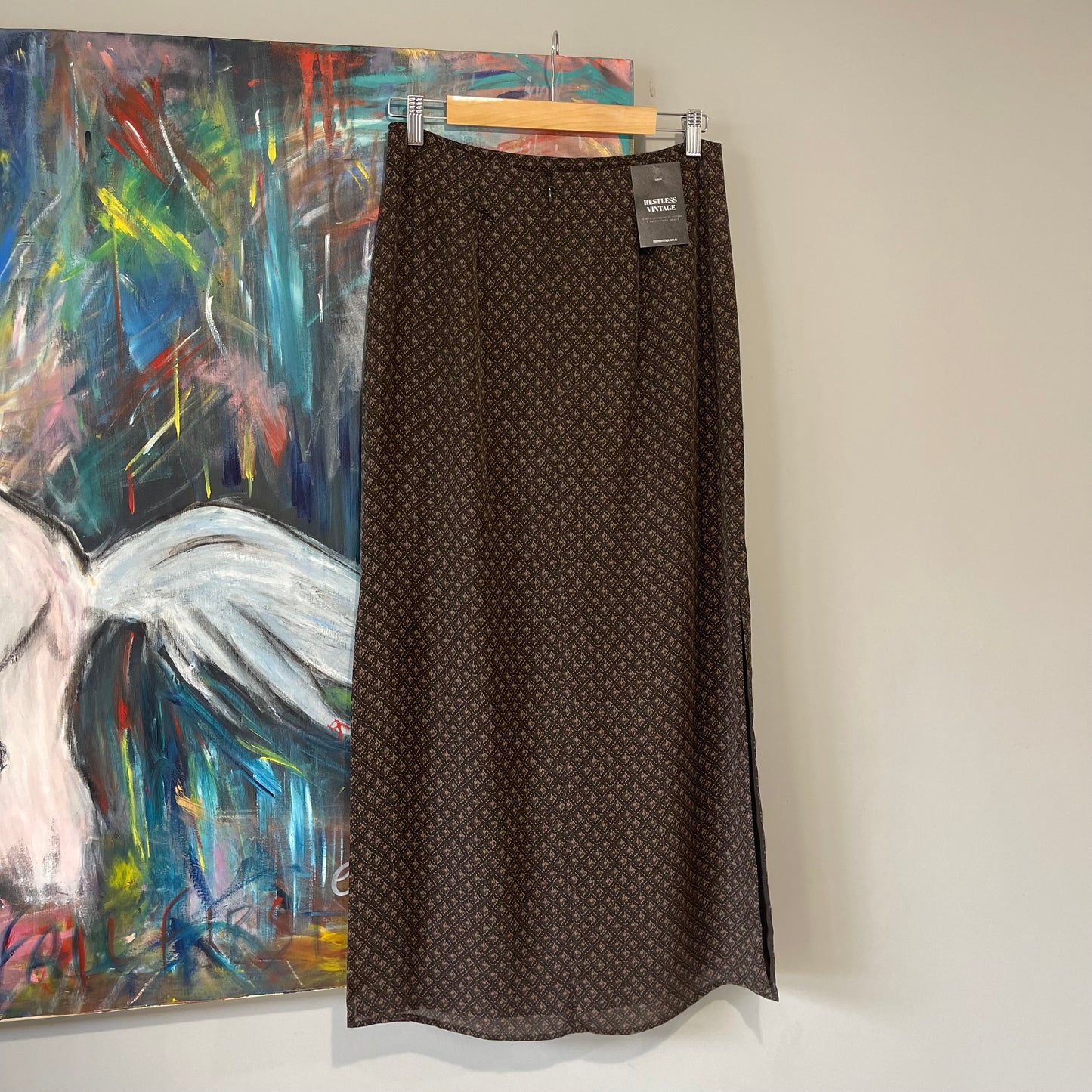 VINTAGE 90s MIDI SKIRT SIDE SPLIT BROWN