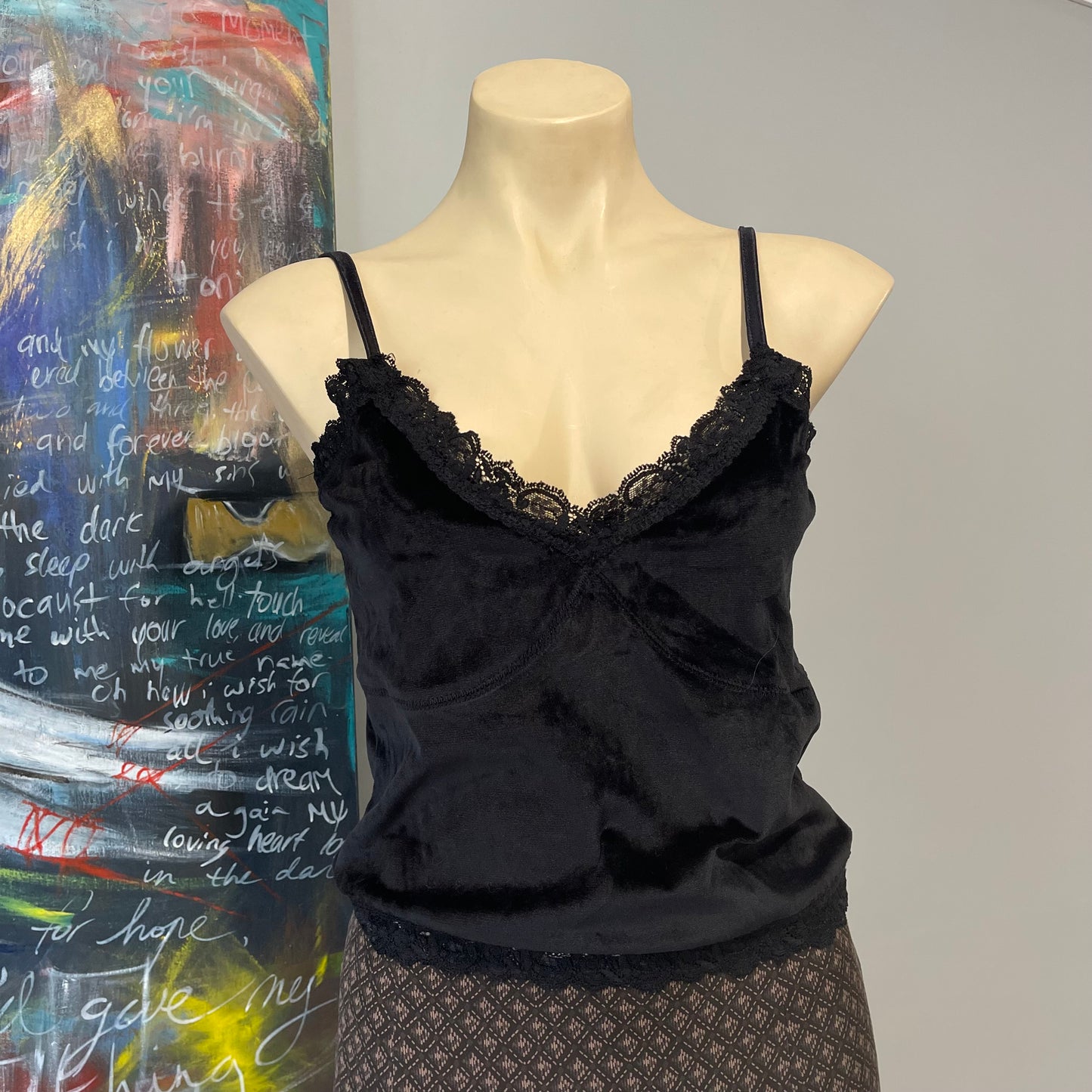 VINTAGE BLACK VELVET LACE CAMI