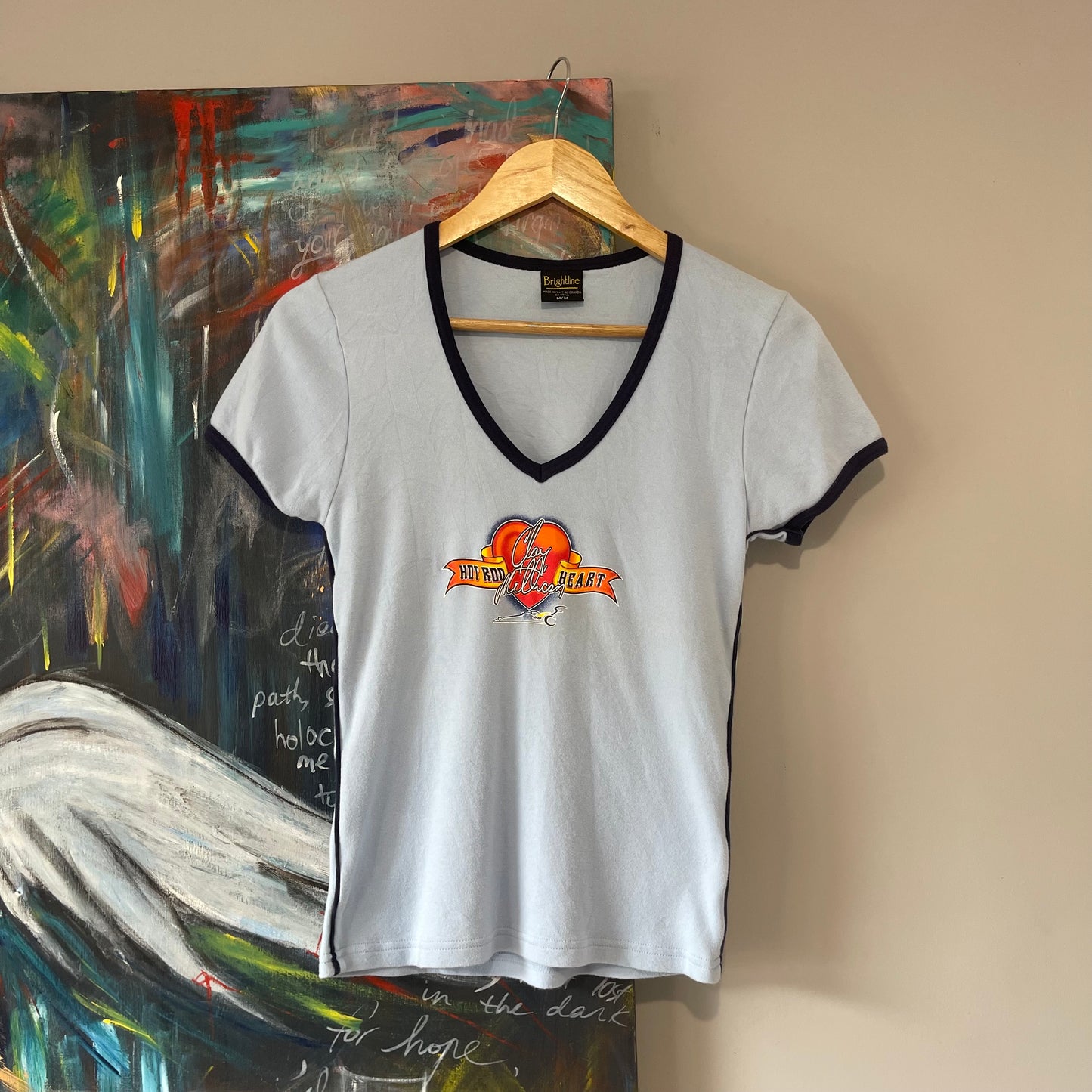 VINTAGE Y2K HOT ROD HEART CLAY MILLICAN VNECK LADIES TEE