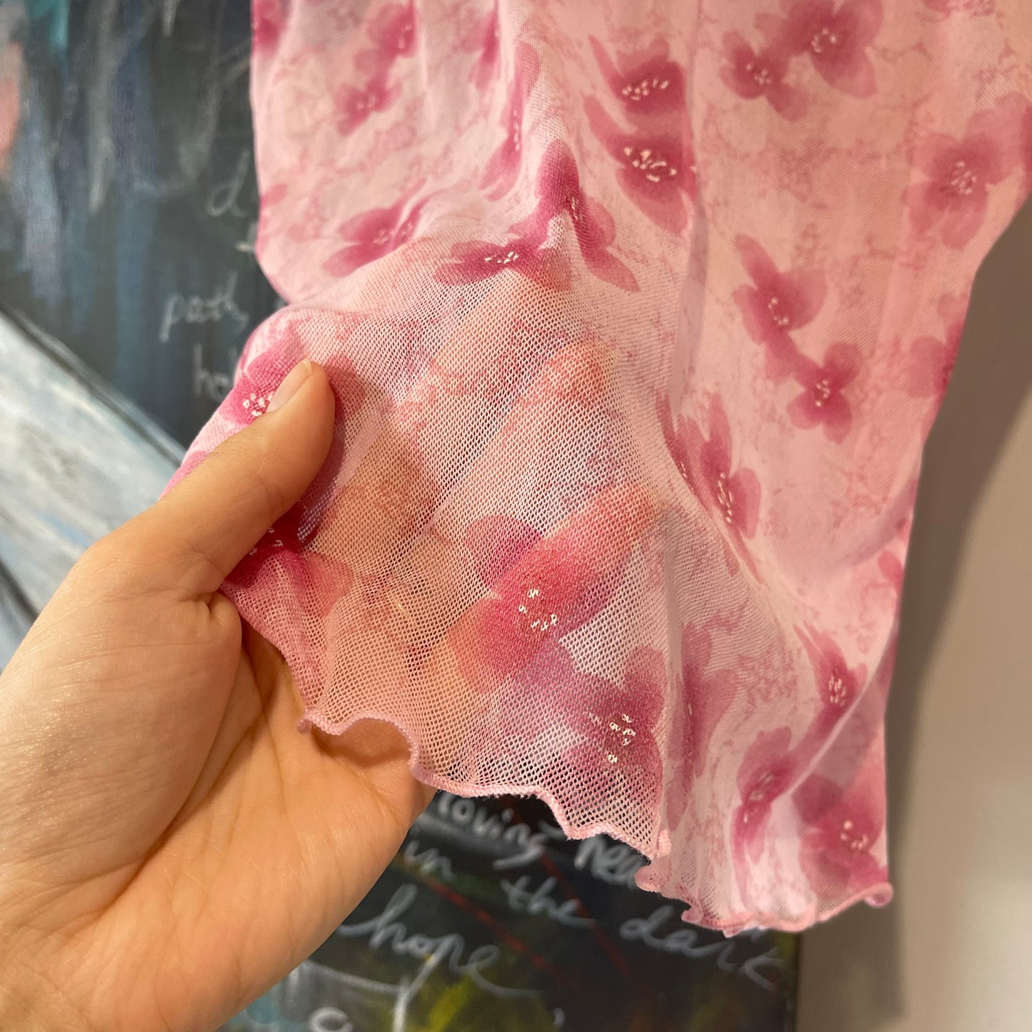 VINTAGE Y2K PINK FLORAL MESH SINGLET TANK