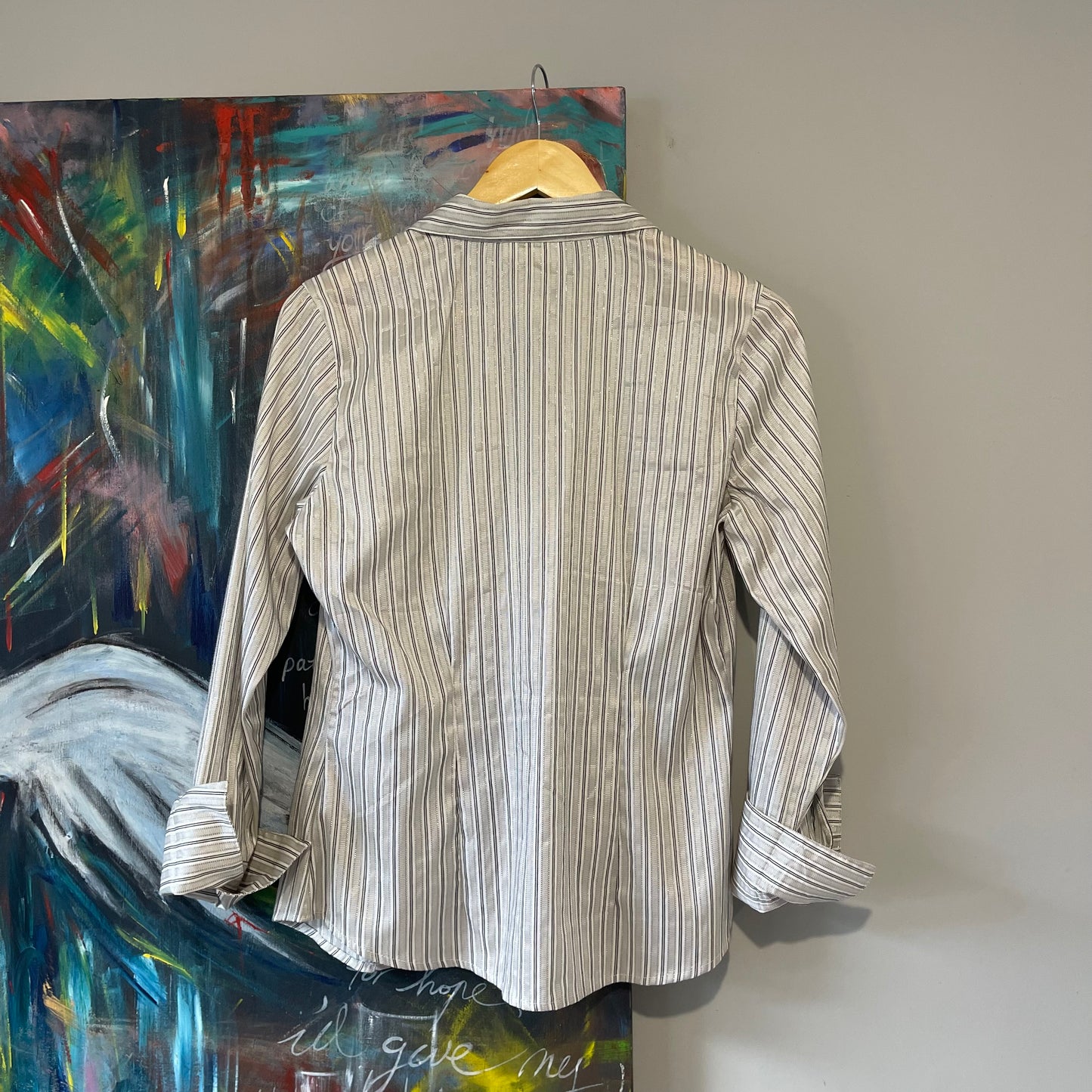 VINTAGE 90s METALIC PINSTEIP LONG SLEEVE ROUGH DETAIL BUTTON UP