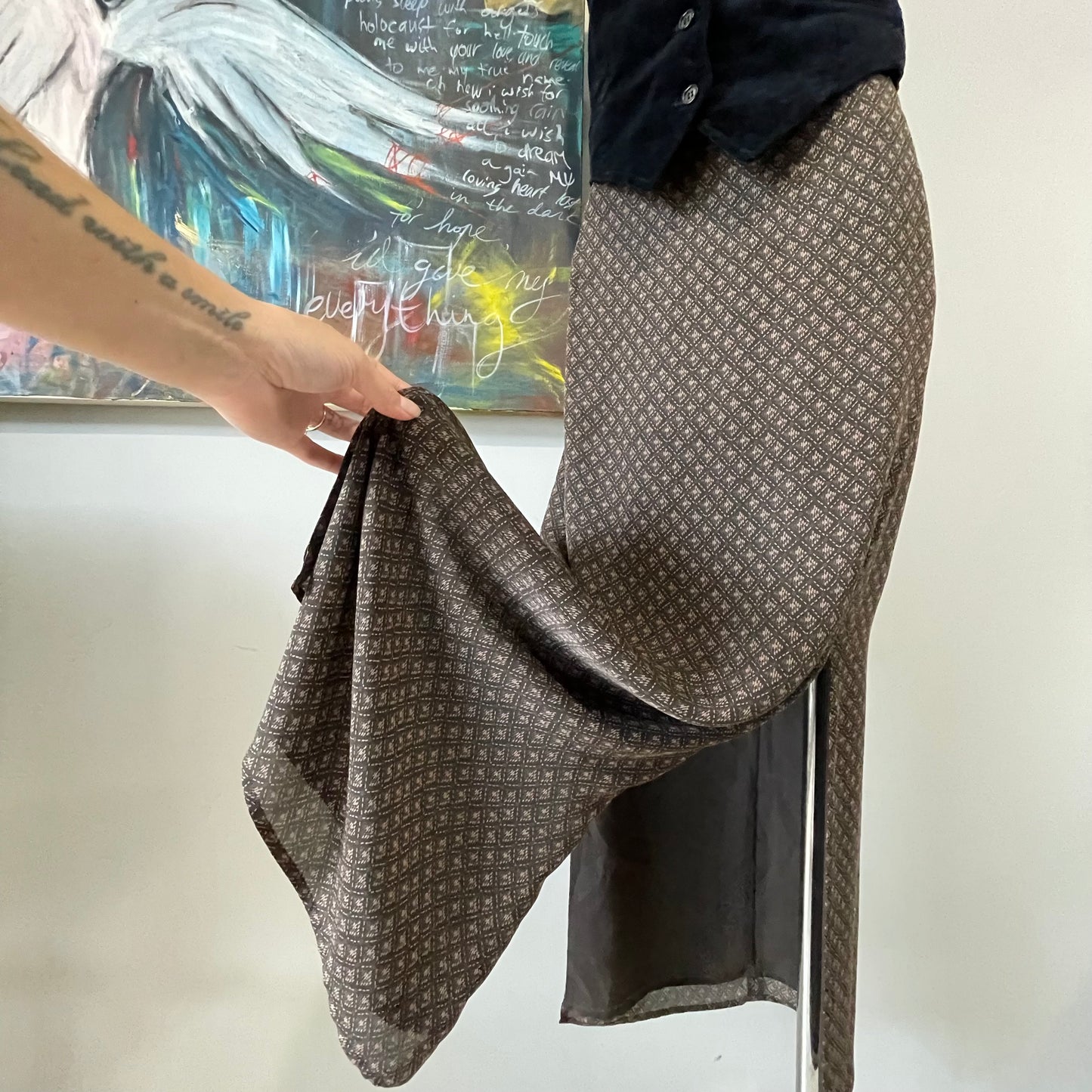VINTAGE 90s MIDI SKIRT SIDE SPLIT BROWN