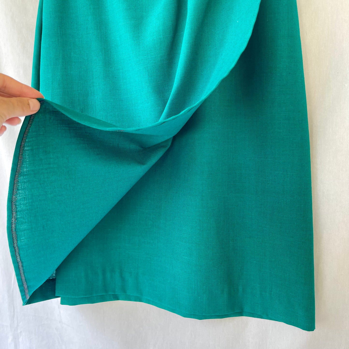 VINTAGE 80S TEAL GREEN HIGHWAIST WRAP STYLE MIDI SKIRT