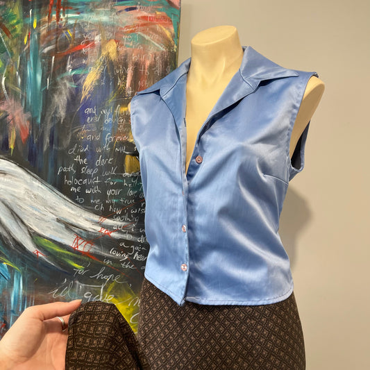 VINTAGE 90s SATIN BLUE BLOUSE TANK