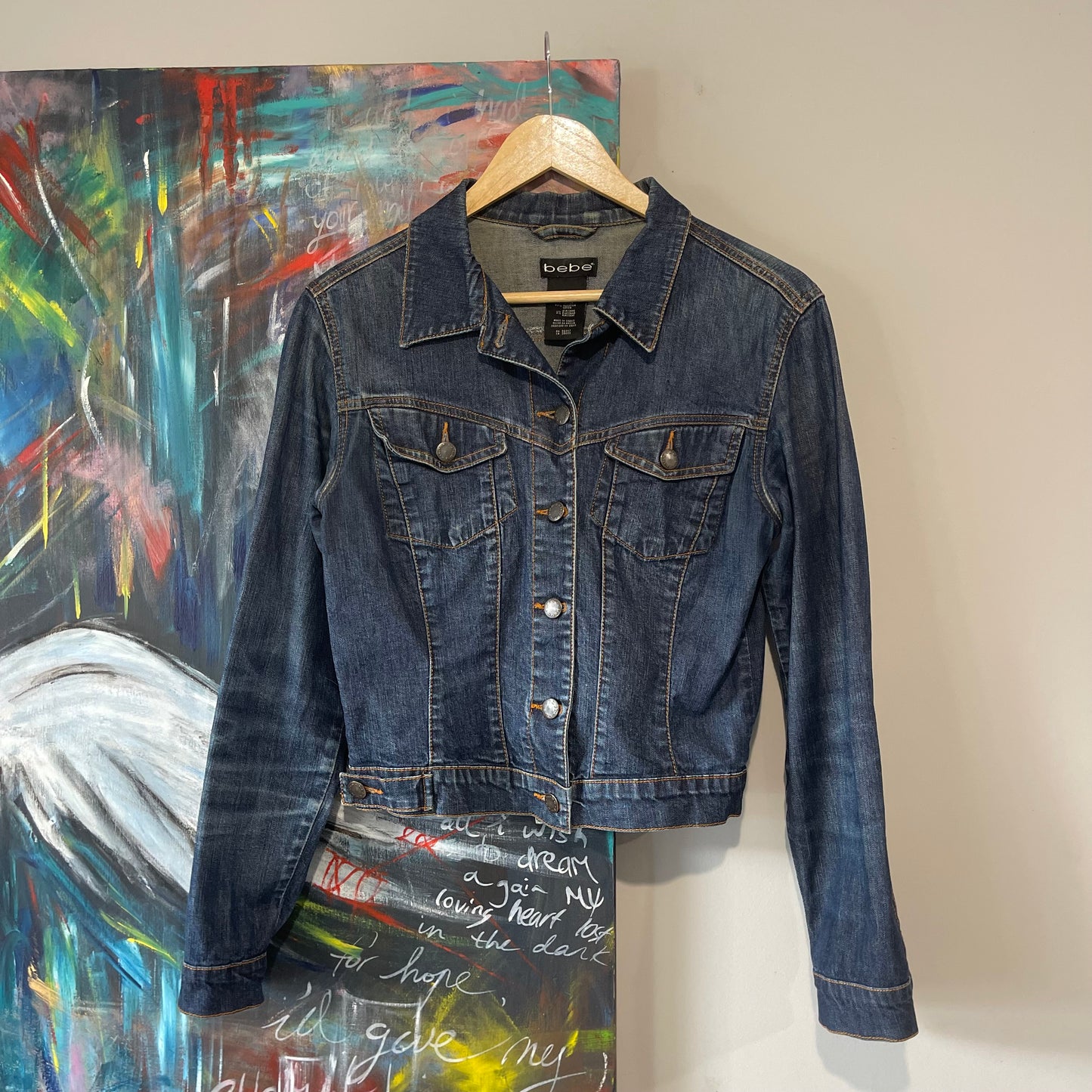 VINTAGE Y2K BEBE DARK DENIM WASH FITTED JACKET MADE IN GREECE RARE