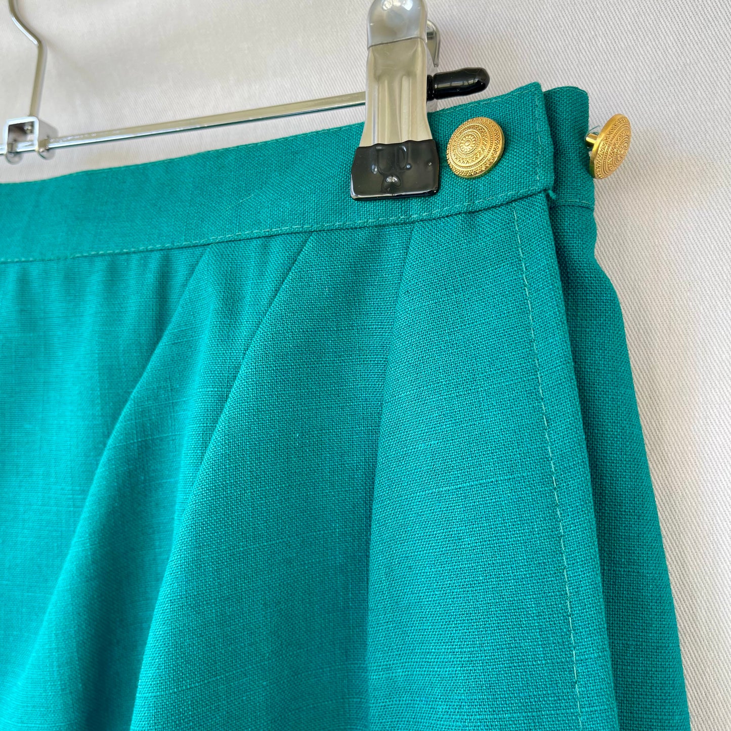 VINTAGE 80S TEAL GREEN HIGHWAIST WRAP STYLE MIDI SKIRT