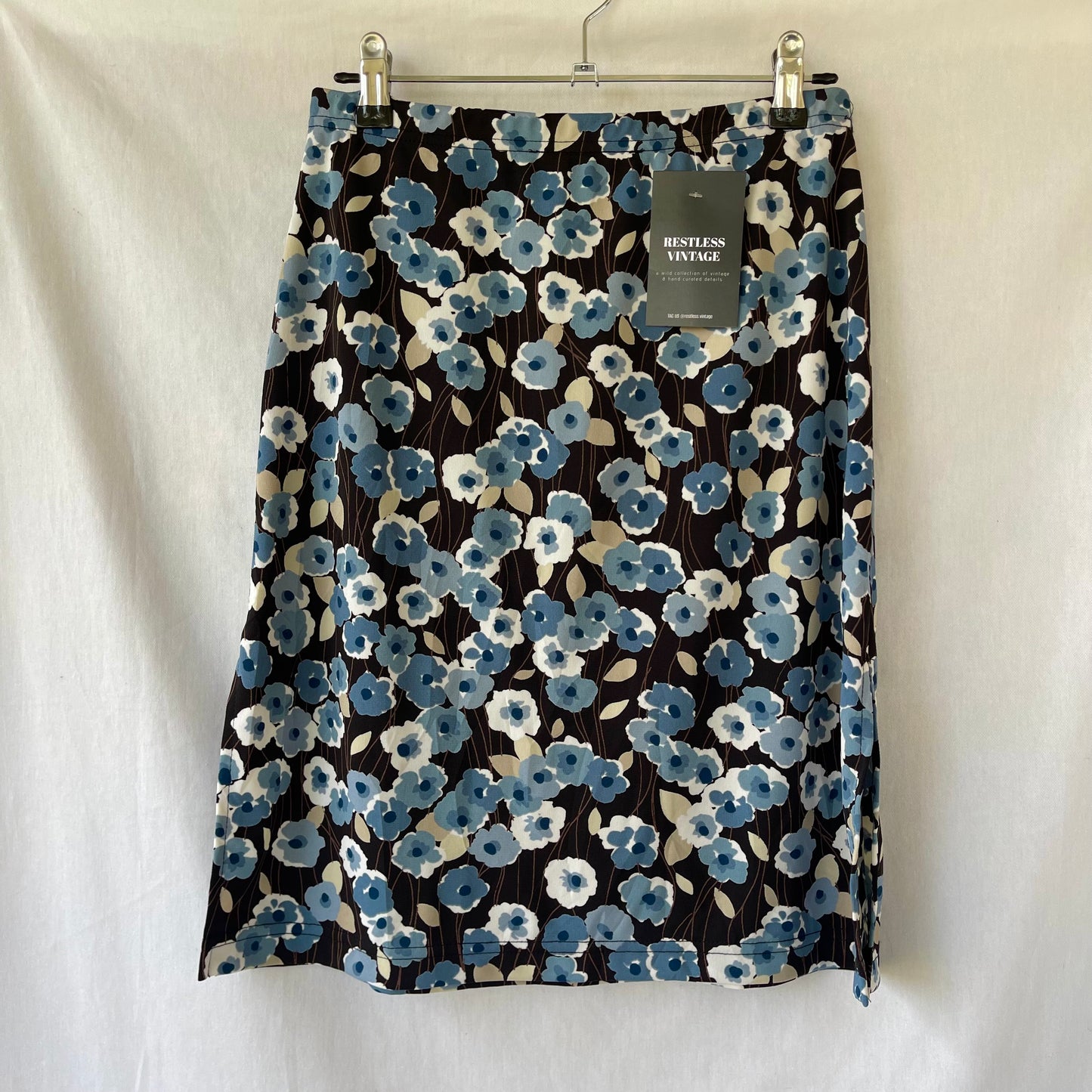 VINTAGE Y2K BLACK BLUE FLORAL HIGHWAIST SIDE SPLIT MINI SKIRT