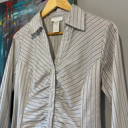 VINTAGE 90s METALIC PINSTEIP LONG SLEEVE ROUGH DETAIL BUTTON UP