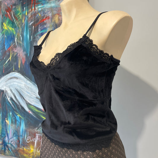 VINTAGE BLACK VELVET LACE CAMI