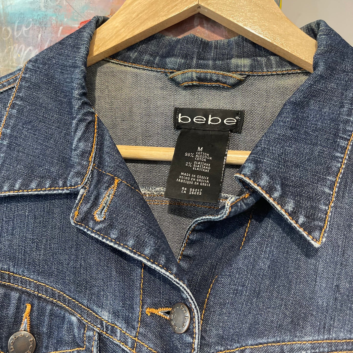 VINTAGE Y2K BEBE DARK DENIM WASH FITTED JACKET MADE IN GREECE RARE