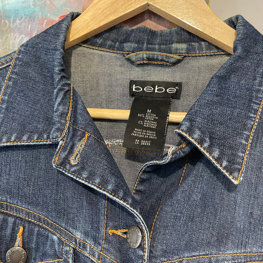 VINTAGE Y2K BEBE DARK DENIM WASH FITTED JACKET MADE IN GREECE RARE