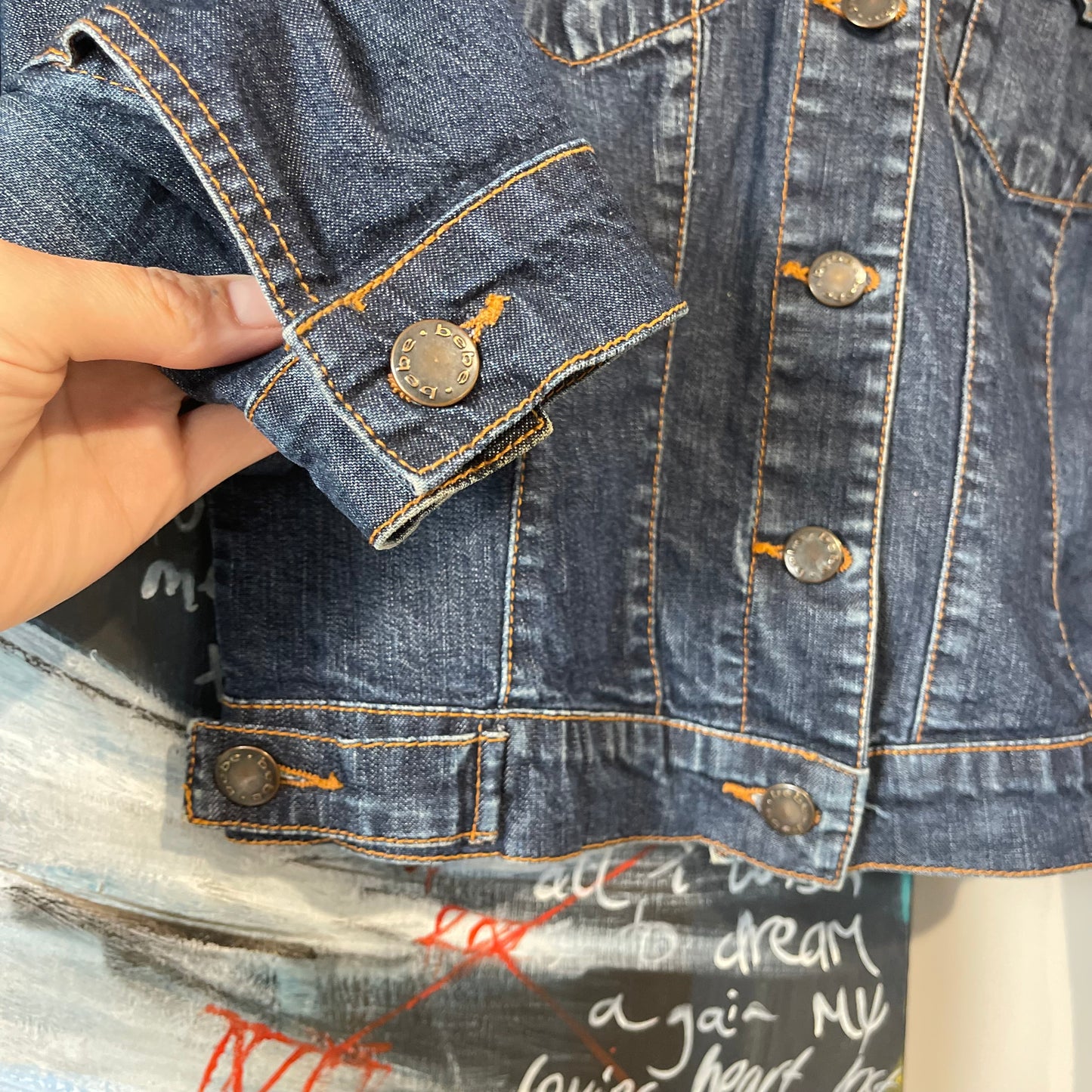 VINTAGE Y2K BEBE DARK DENIM WASH FITTED JACKET MADE IN GREECE RARE