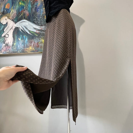 VINTAGE 90s MIDI SKIRT SIDE SPLIT BROWN