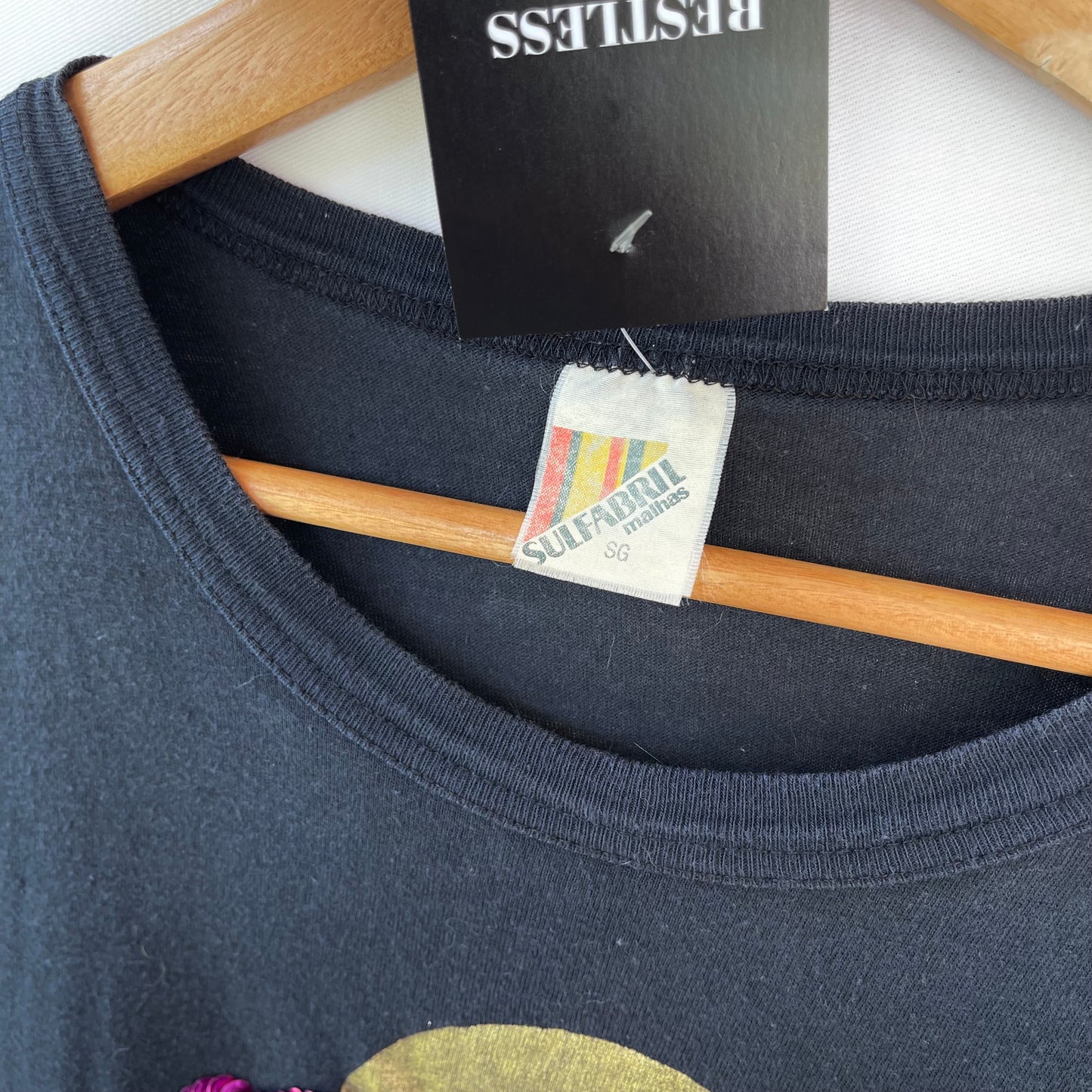 RARE VINTAGE 1970s SEQUIN RIO DE JANEIRO BRAZIL BLACK TSHIRT