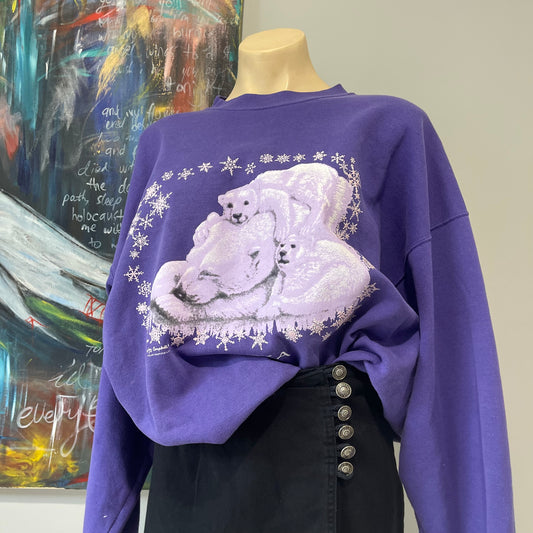 VINTAGE 90s PURPLE POLAR BEAR SWEATER JUMPER